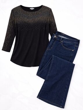JEANS & TOP Boot cut Jeans SIZE 13 + GWP Oliver O. Stone Embellished XL Top